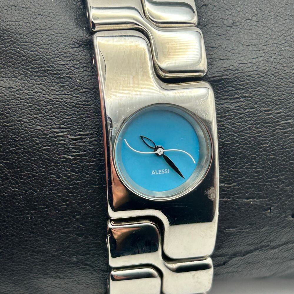 Alessi Mariposa Silver Blue Dial St. Steel Women’s Watch Working New Battery